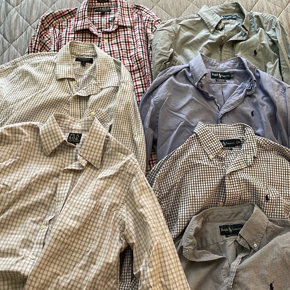 Lot of Button up shirts. Ralph Lauren and banana republic.